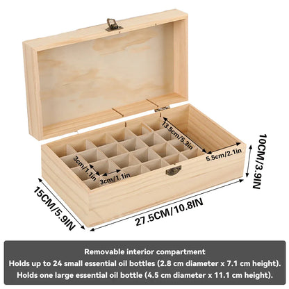 Large Capacity Solid Wood Essential Oil Storage Box 25 Grid Organizer Durable