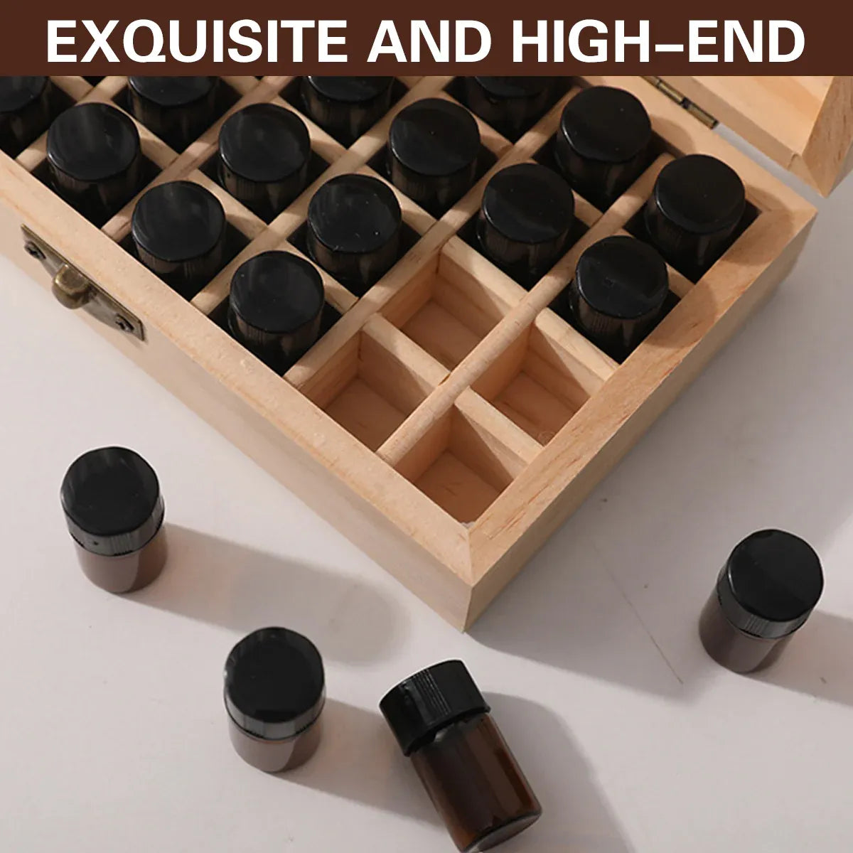 Large Capacity Solid Wood Essential Oil Storage Box 25 Grid Organizer Durable
