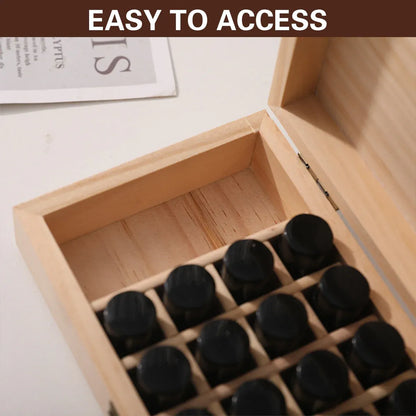 Large Capacity Solid Wood Essential Oil Storage Box 25 Grid Organizer Durable