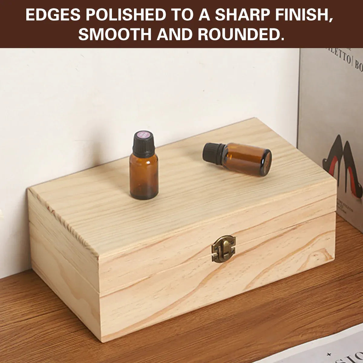 Large Capacity Solid Wood Essential Oil Storage Box 25 Grid Organizer Durable