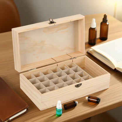 Large Capacity Solid Wood Essential Oil Storage Box 25 Grid Organizer Durable