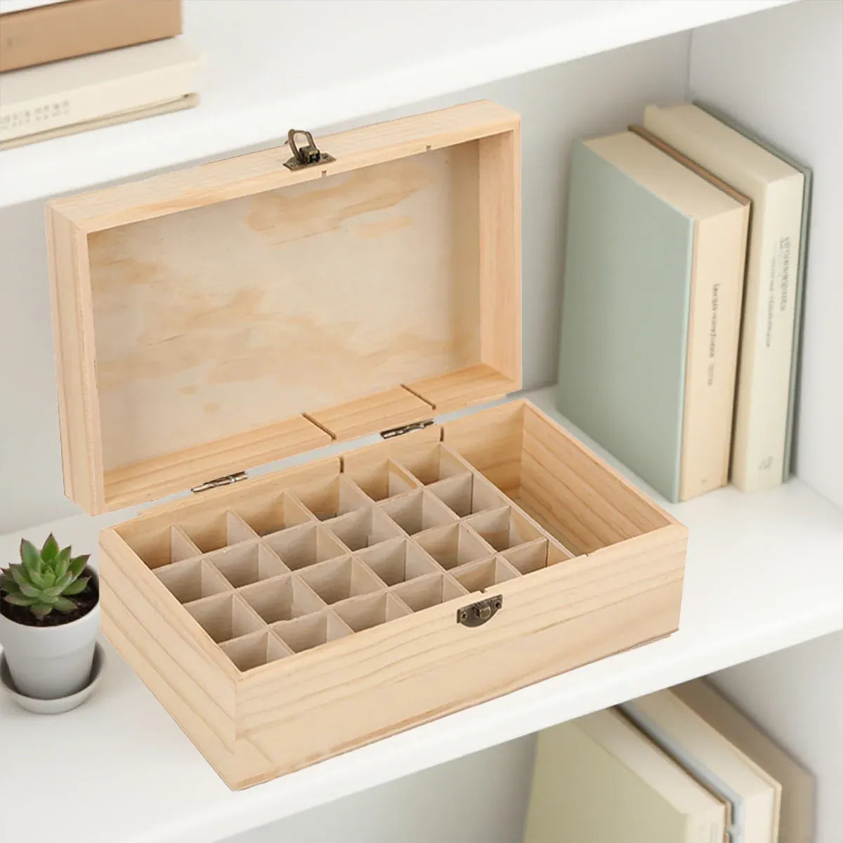 Large Capacity Solid Wood Essential Oil Storage Box 25 Grid Organizer Durable