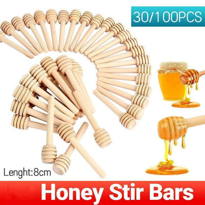 30PCS Mini Wooden Honey Dipper Stick for Honey Jar Dispense Drizzle Party Favors - 30PCS
