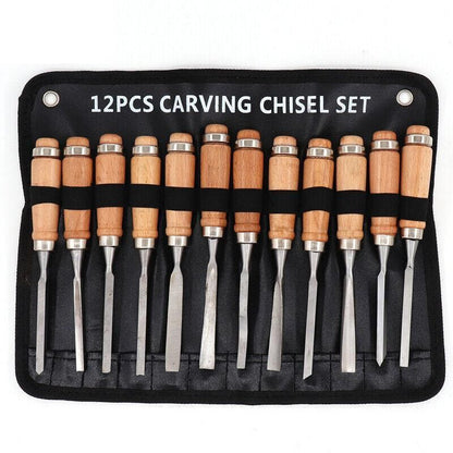 12PCS Wood Carving Chisel Set with Hardwood Handles for Woodturning and DIY