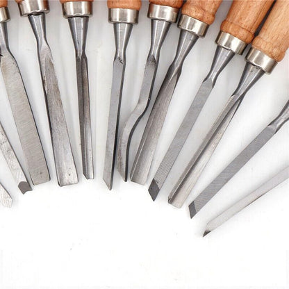 12PCS Wood Carving Chisel Set with Hardwood Handles for Woodturning and DIY