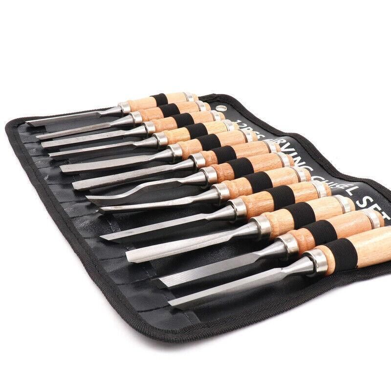 12PCS Wood Carving Chisel Set with Hardwood Handles for Woodturning and DIY