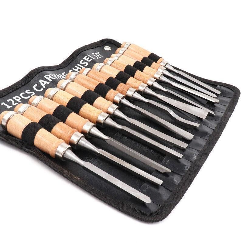 12PCS Wood Carving Chisel Set with Hardwood Handles for Woodturning and DIY