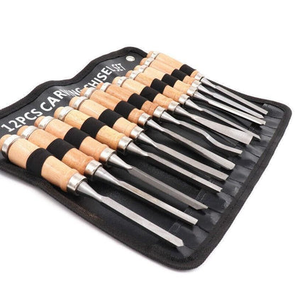 12PCS Wood Carving Chisel Set with Hardwood Handles for Woodturning and DIY