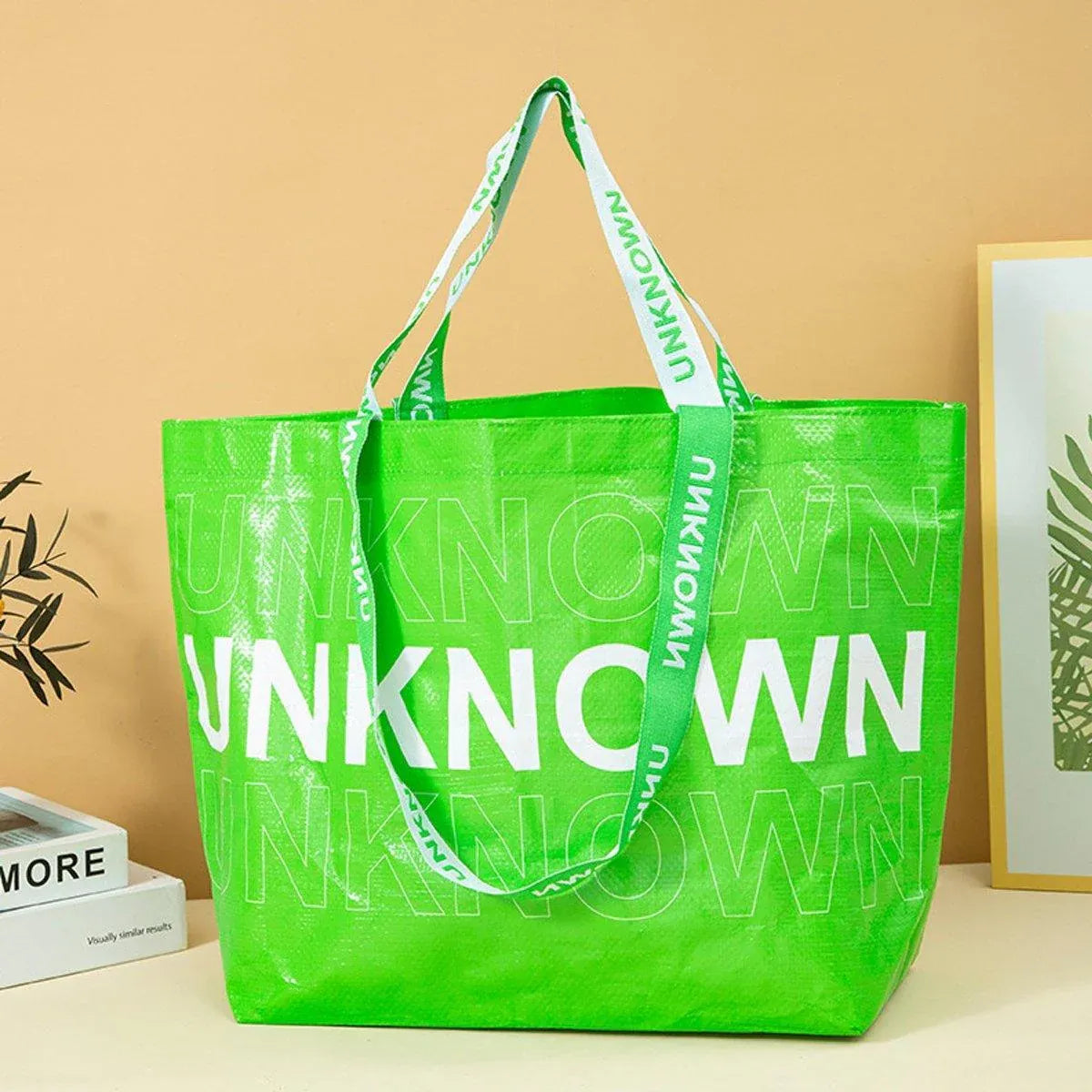 5pcs Hand Woven Green Handbags Waterproof Eco-Friendly Shopping Tote Bags