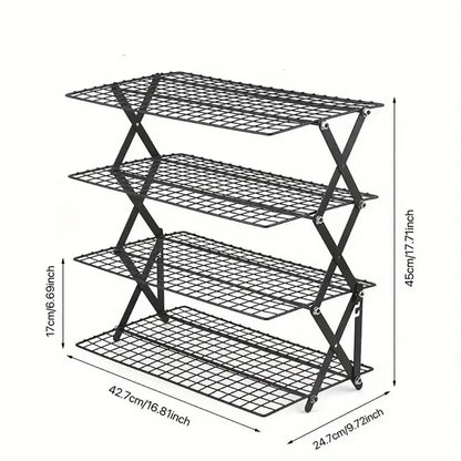 3/4 Tier Camping Dining Rack Iron Shelf Portable Picnic Rack Foldable Storage Table - 3 Layers