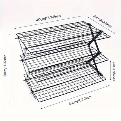 3/4 Tier Camping Dining Rack Iron Shelf Portable Picnic Rack Foldable Storage Table - 3 Layers