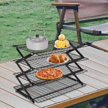 3/4 Tier Camping Dining Rack Iron Shelf Portable Picnic Rack Foldable Storage Table - 3 Layers