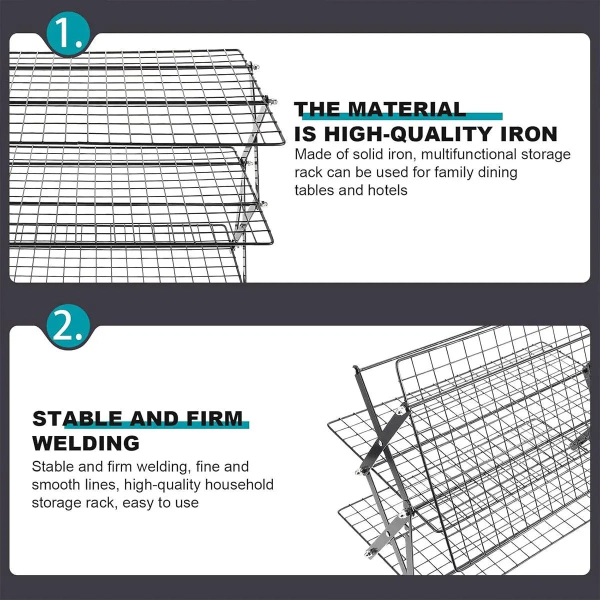 3/4 Tier Camping Dining Rack Iron Shelf Portable Picnic Rack Foldable Storage Table - 3 Layers