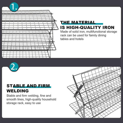 3/4 Tier Camping Dining Rack Iron Shelf Portable Picnic Rack Foldable Storage Table - 3 Layers