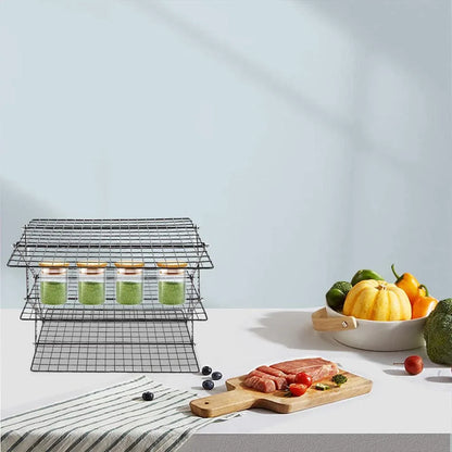 3/4 Tier Camping Dining Rack Iron Shelf Portable Picnic Rack Foldable Storage Table - 3 Layers