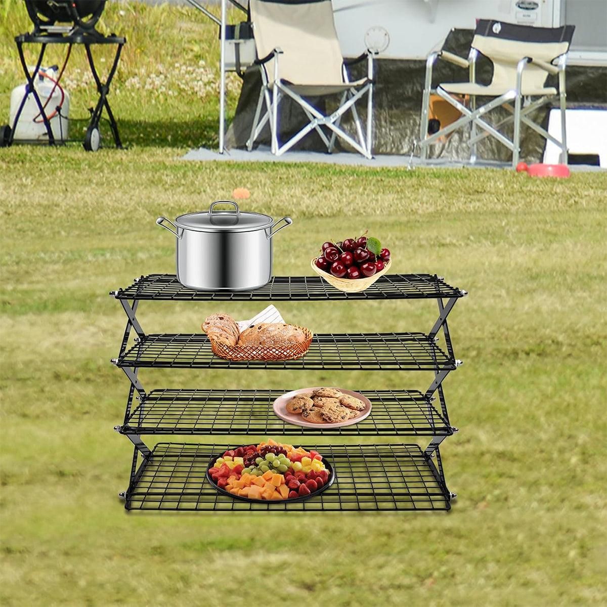 3/4 Tier Camping Dining Rack Iron Shelf Portable Picnic Rack Foldable Storage Table - 3 Layers