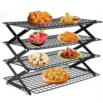 3/4 Tier Camping Dining Rack Iron Shelf Portable Picnic Rack Foldable Storage Table - 3 Layers