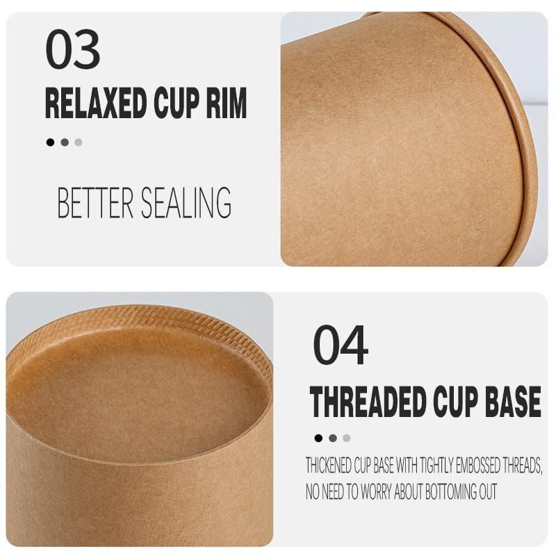 250x Biodegradable Kraft Paper Soup Bucket with Lid Takeaway Tubs Cups - 250ML (8OZ)
