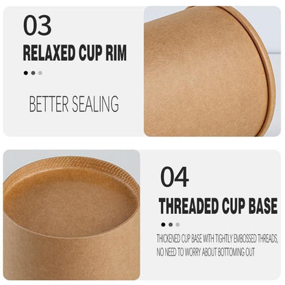 250x Biodegradable Kraft Paper Soup Bucket with Lid Takeaway Tubs Cups - 250ML (8OZ)