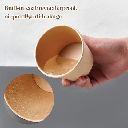 250x Biodegradable Kraft Paper Soup Bucket with Lid Takeaway Tubs Cups - 250ML (8OZ)