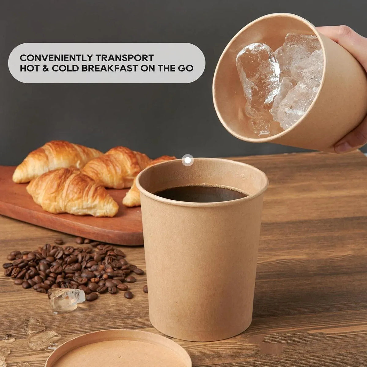 250x Biodegradable Kraft Paper Soup Bucket with Lid Takeaway Tubs Cups - 250ML (8OZ)