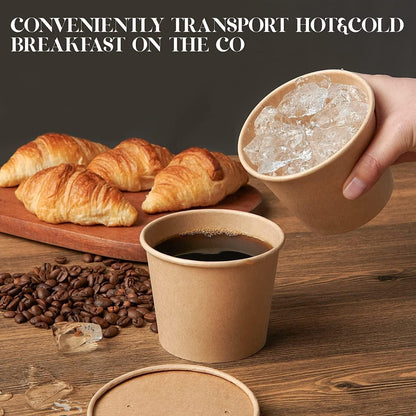 250x Biodegradable Kraft Paper Soup Bucket with Lid Takeaway Tubs Cups - 250ML (8OZ)