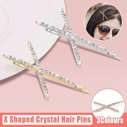 X Shaped Crystal Rhinestone Hair Clip Pin Barrette Hairpins Headwear Accessories - Rose Gold