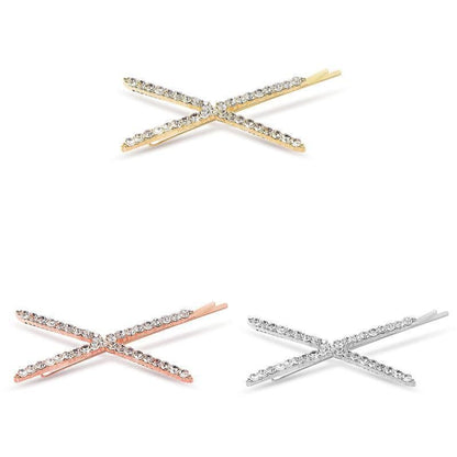 X Shaped Crystal Rhinestone Hair Clip Pin Barrette Hairpins Headwear Accessories - Rose Gold