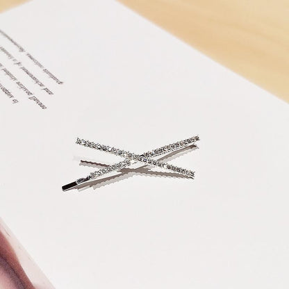 X Shaped Crystal Rhinestone Hair Clip Pin Barrette Hairpins Headwear Accessories - Rose Gold