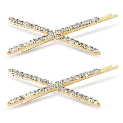 X Shaped Crystal Rhinestone Hair Clip Pin Barrette Hairpins Headwear Accessories - Rose Gold