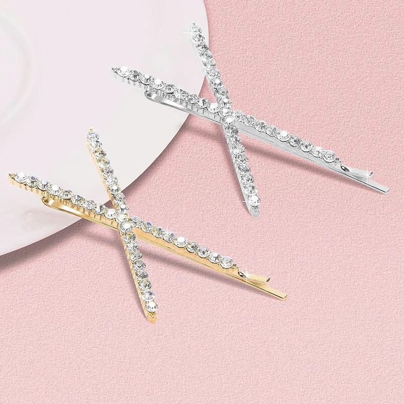 X Shaped Crystal Rhinestone Hair Clip Pin Barrette Hairpins Headwear Accessories - Rose Gold