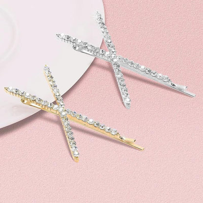 X Shaped Crystal Rhinestone Hair Clip Pin Barrette Hairpins Headwear Accessories - Rose Gold