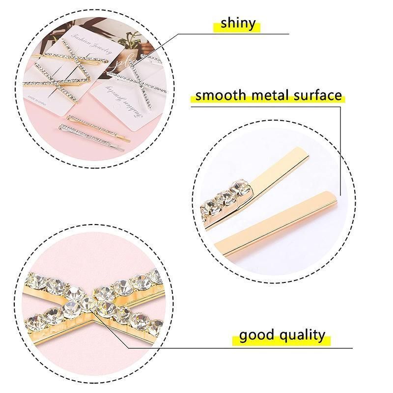 X Shaped Crystal Rhinestone Hair Clip Pin Barrette Hairpins Headwear Accessories - Rose Gold