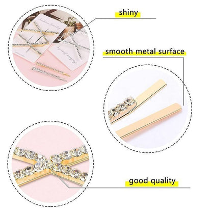 X Shaped Crystal Rhinestone Hair Clip Pin Barrette Hairpins Headwear Accessories - Rose Gold