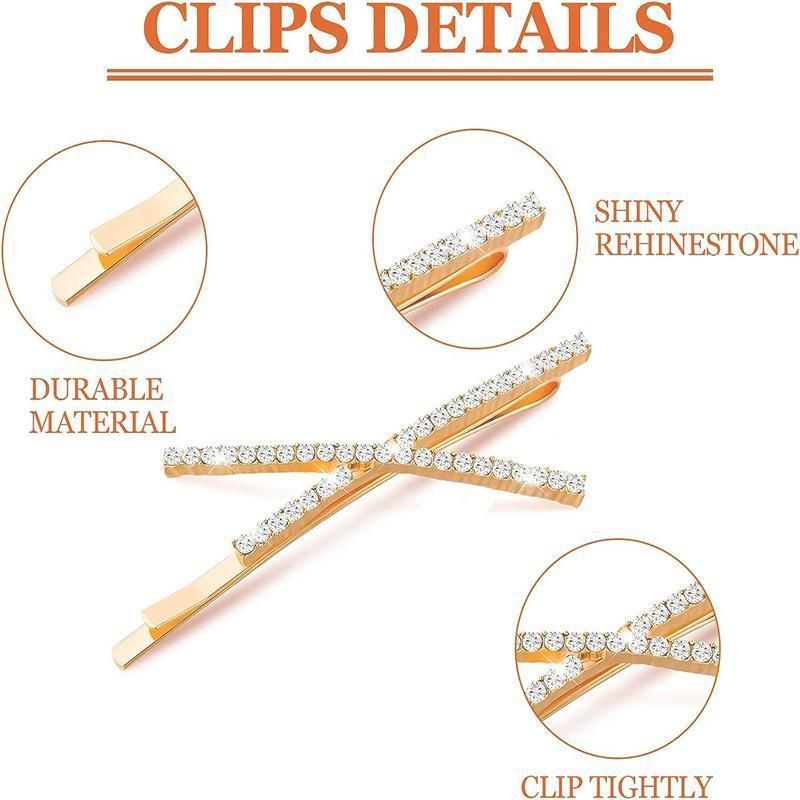 X Shaped Crystal Rhinestone Hair Clip Pin Barrette Hairpins Headwear Accessories - Silver