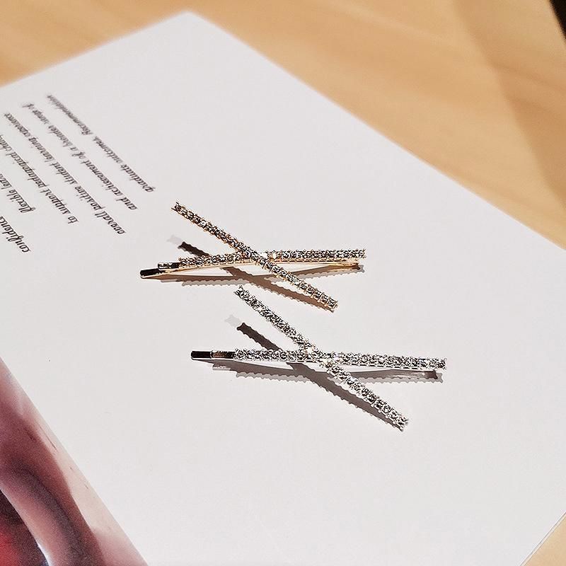 X Shaped Crystal Rhinestone Hair Clip Pin Barrette Hairpins Headwear Accessories - Gold