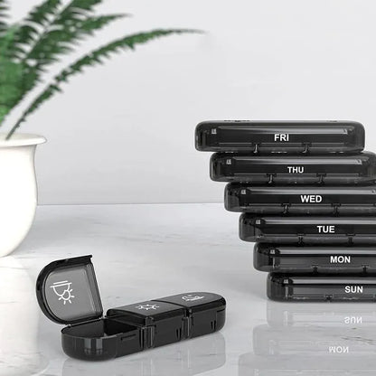 7 Day Medicine Organizer Pill Box Tablet Daily Case Weekly Dispenser Container - Black