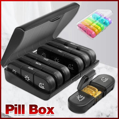 7 Day Medicine Organizer Pill Box Tablet Daily Case Weekly Dispenser Container - Black