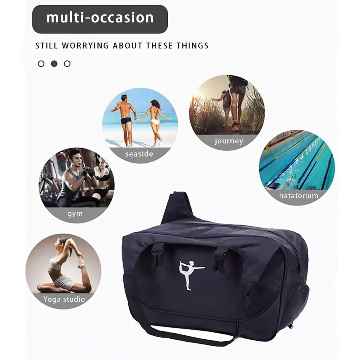 Yoga Mat Bag Large Capacity Sports Backpack Casual Gym Travel Print Backpack - Blue