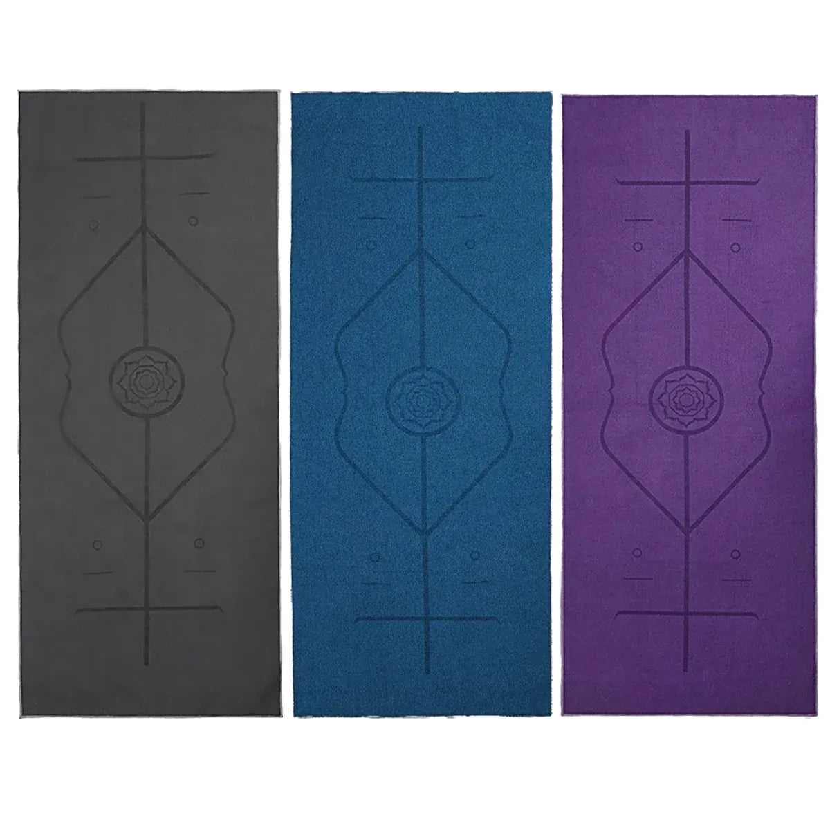 Portable Yoga Blanket with Body Position Line Non Slip Soft for Home Gym Studio - Blue
