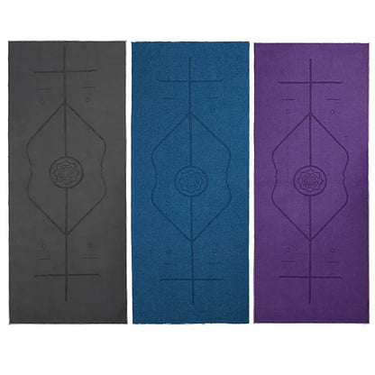 Portable Yoga Blanket with Body Position Line Non Slip Soft for Home Gym Studio - Blue