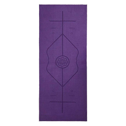 Portable Yoga Blanket with Body Position Line Non Slip Soft for Home Gym Studio - Purple
