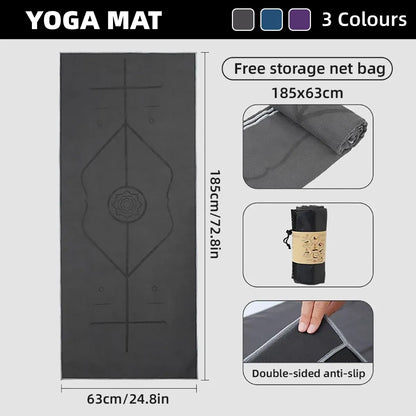 Portable Yoga Blanket with Body Position Line Non Slip Soft for Home Gym Studio - Purple