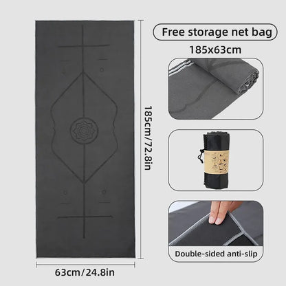 Portable Yoga Blanket with Body Position Line Non Slip Soft for Home Gym Studio - Purple