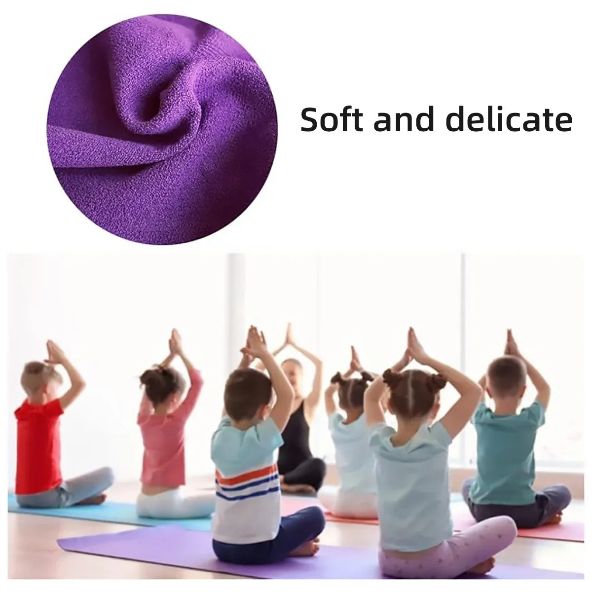 Portable Yoga Blanket with Body Position Line Non Slip Soft for Home Gym Studio - Purple
