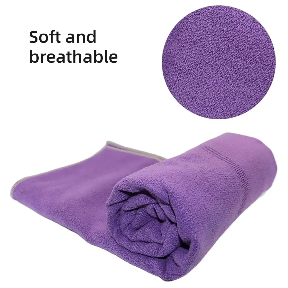 Portable Yoga Blanket with Body Position Line Non Slip Soft for Home Gym Studio - Purple