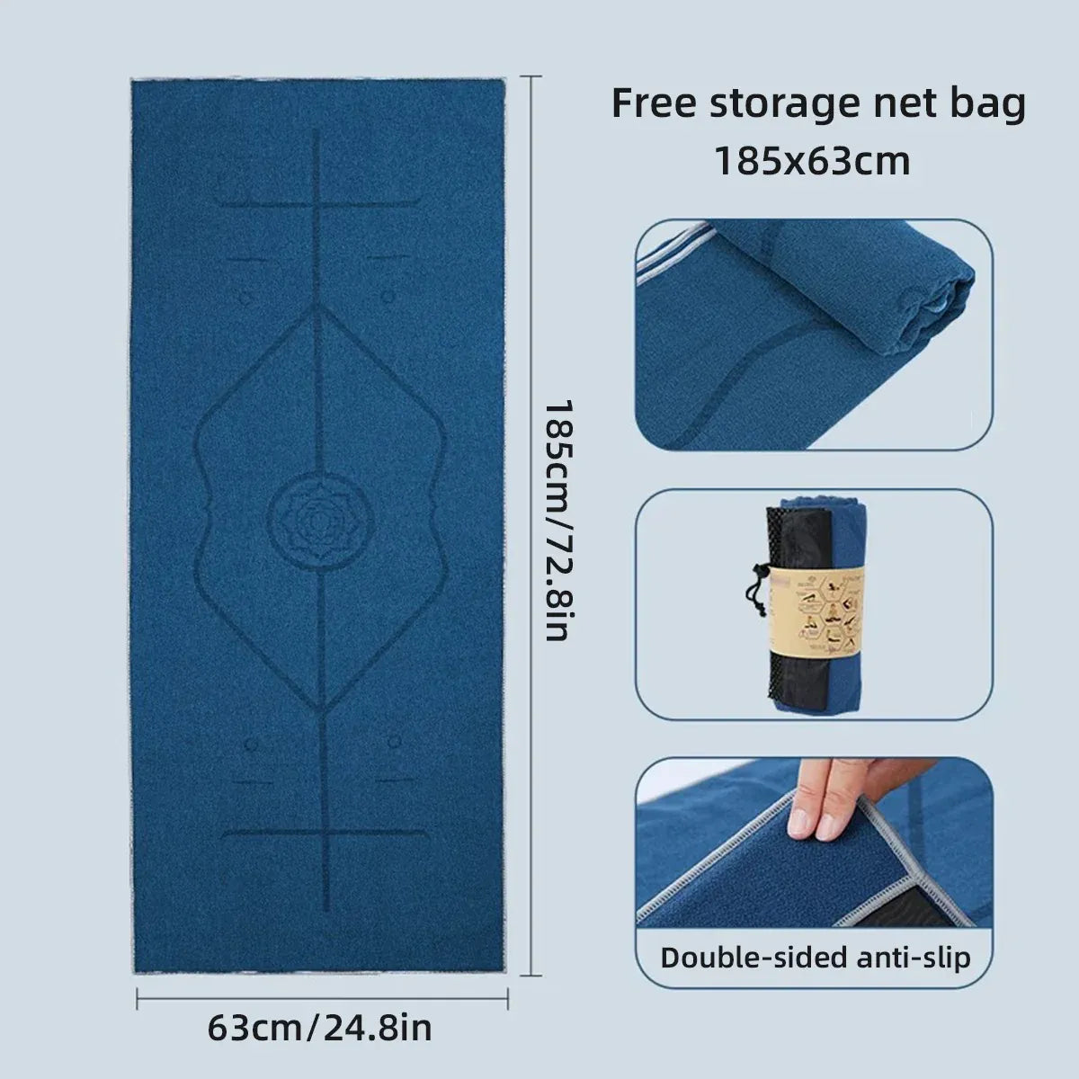 Portable Yoga Blanket with Body Position Line Non Slip Soft for Home Gym Studio - Purple
