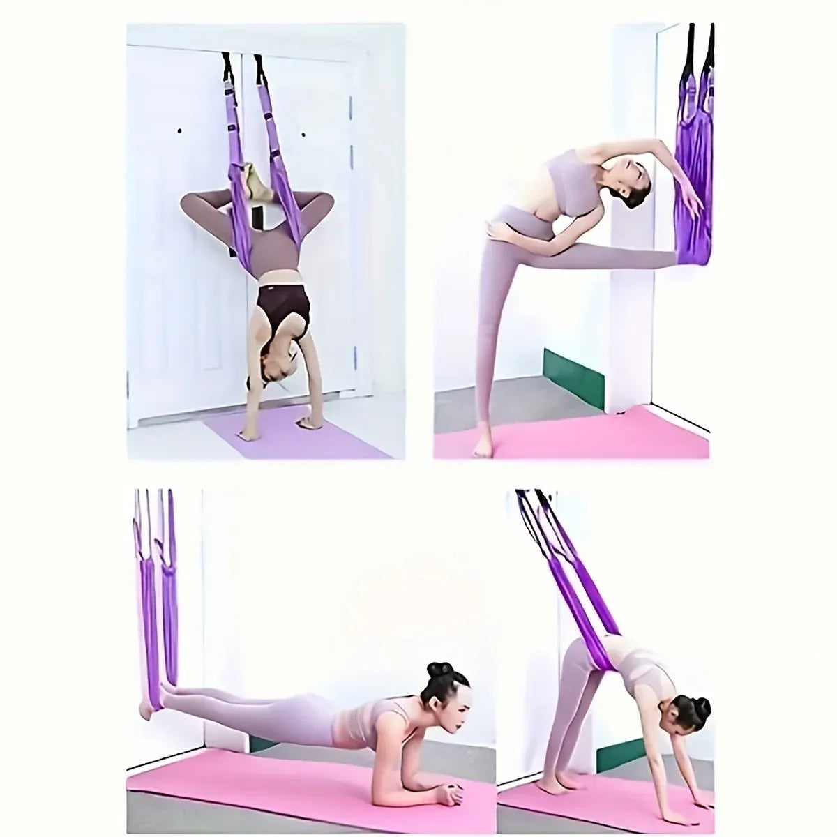 Air Yoga Rope Elastic Stretch Belt Inversion Training Strap Handstand Fitness - Purple