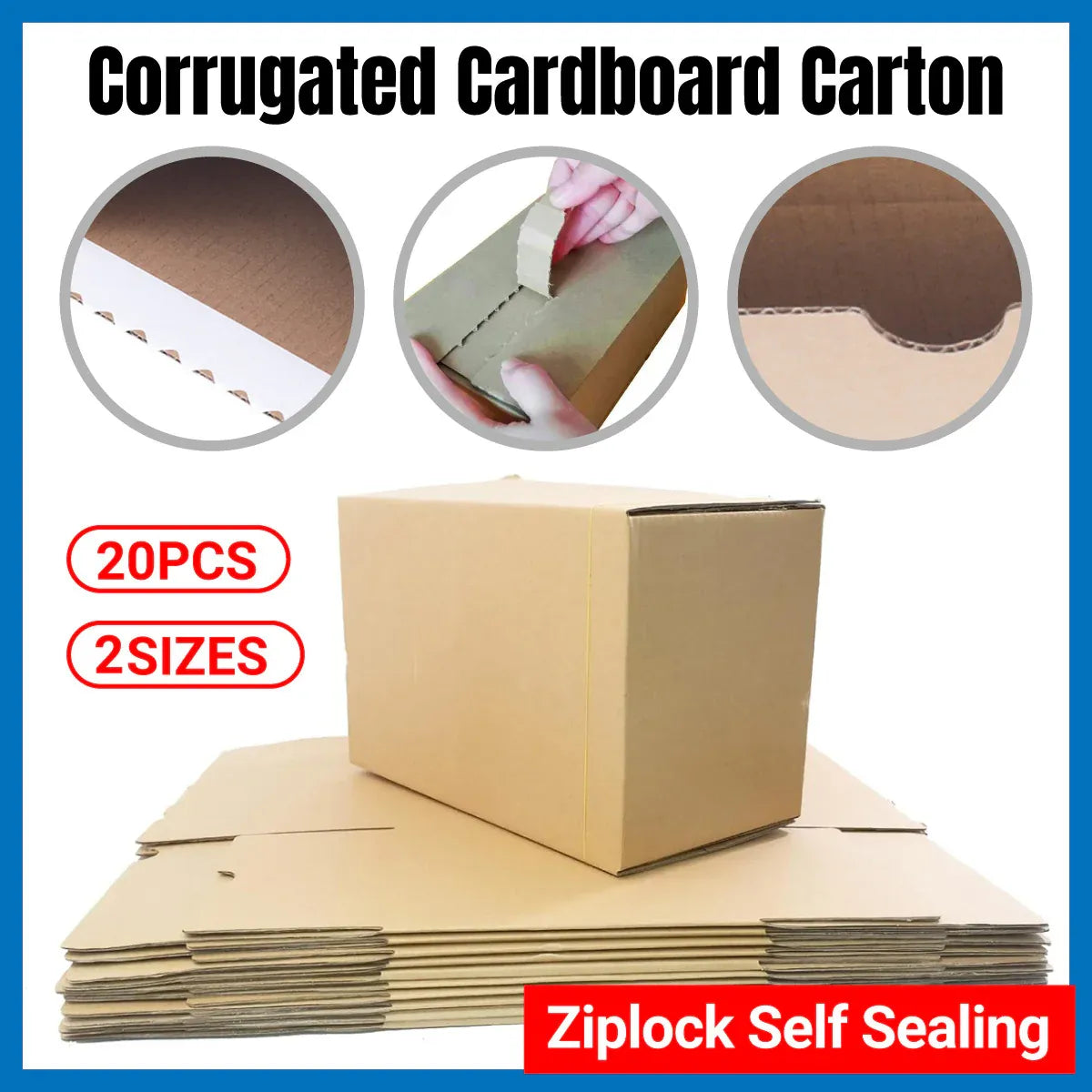 20PCS Corrugated Cardboard Boxes 2 Sizes for Ecommerce Storage Packing Sturdy - 145 x 85 x 105mm