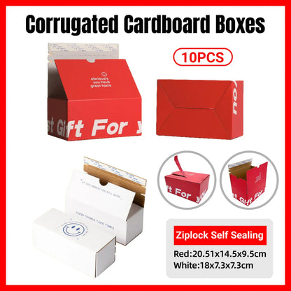 10PCS Corrugated Cardboard Boxes Zipper Closure Sturdy For Shipping Packaging - White